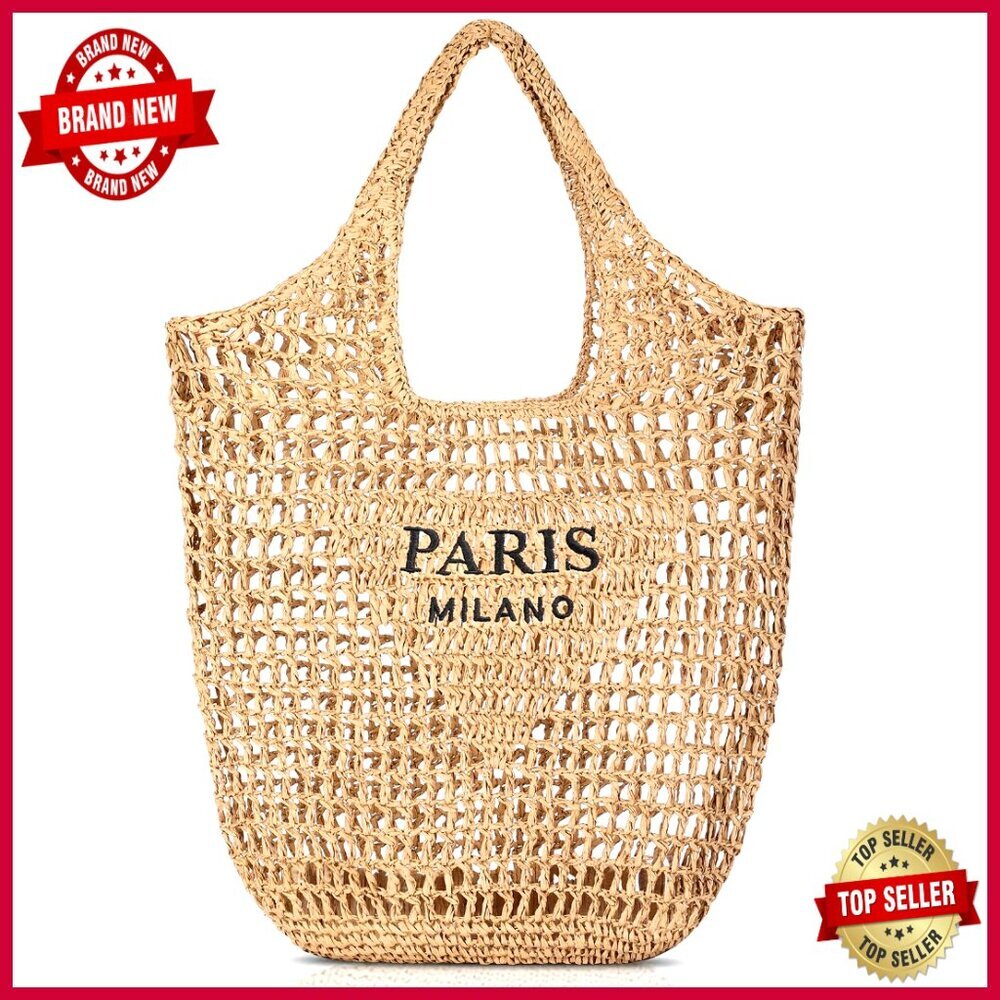 Large Straw Tote Bag, Mesh Hollow Design, Lightweight Beach Bag